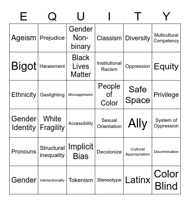 Diversity Month Bingo Card