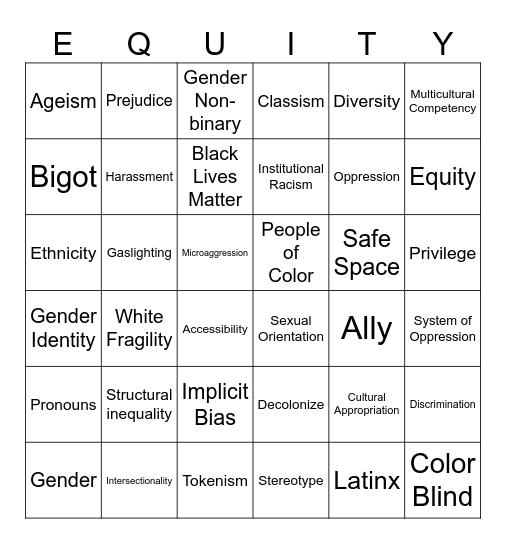 Diversity Month Bingo Card