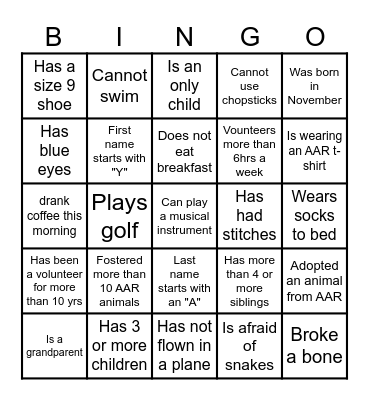 AAR BINGO Card