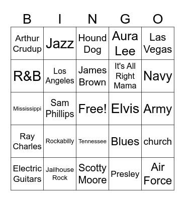 Elvis & Rock Review Bingo Card