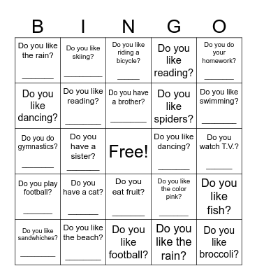 Do you.....? Bingo! Bingo Card