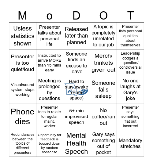 MODOT Meeting Bingo Card