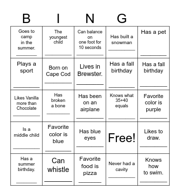 Questions Bingo: Find someone who... Bingo Card