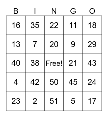Challenge Bingo Card