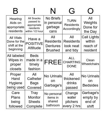 CNA BINGO Card