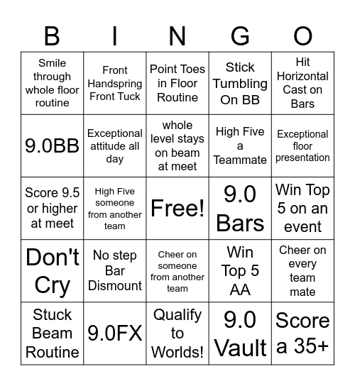 GYMNASTICS BINGO Card