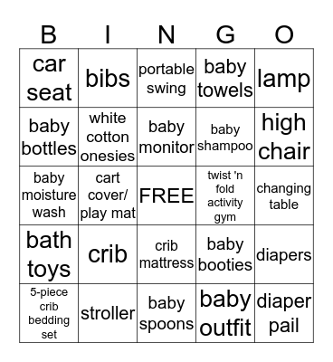 Baby Shower Bingo Card