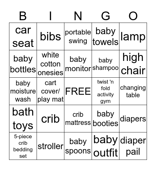 Baby Shower Bingo Card