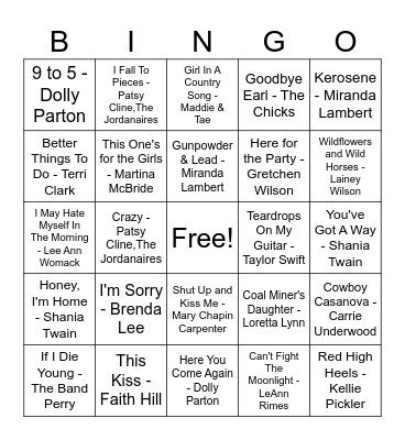 Women of Country Bingo Card