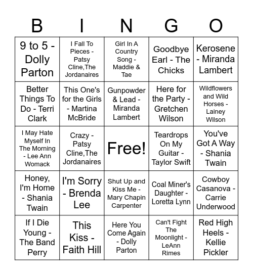 Women of Country Bingo Card