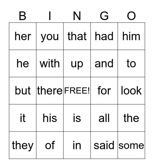 List A Bingo Card
