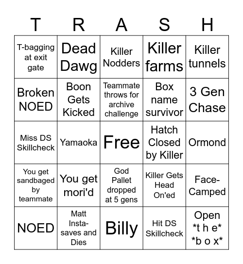 Ultimate DBD Bingo Card