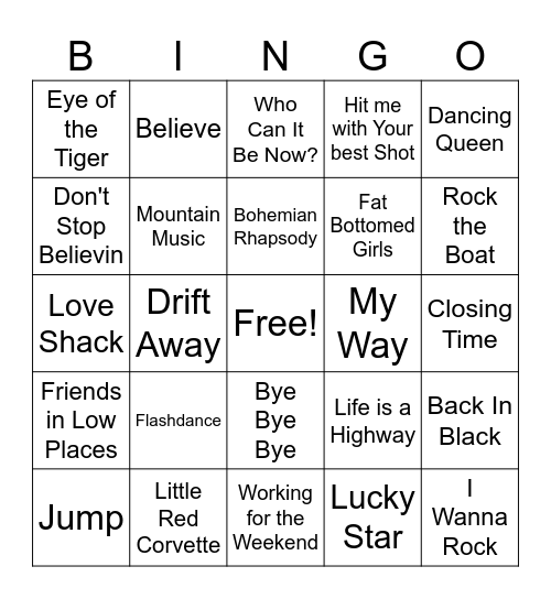 Dj JayMac Sing Alongs Bingo Card