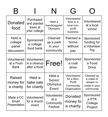 Community Service Bingo Card