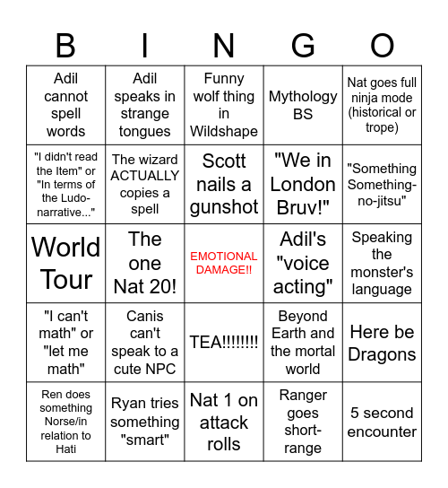 D&D Bingo Card