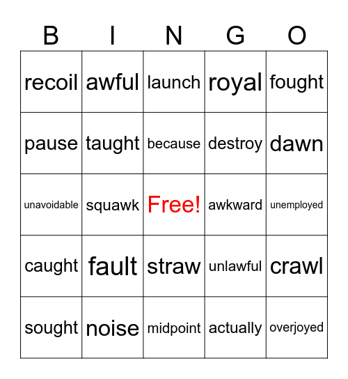 Wilson 9.4 oi/oy, au/aw, HFW Bingo Card