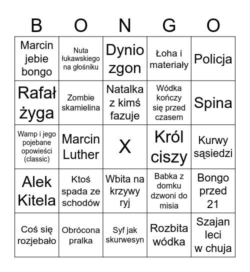 Bongo Milan Bingo Card