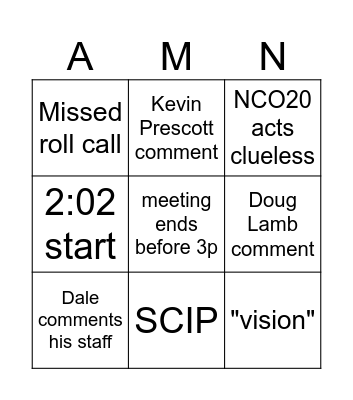 VISN20 CAM Bingo Card