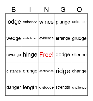 Wilson 7.2 nce, nge, dge and hfw Bingo Card