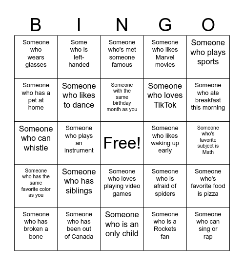 Human Bingo Card