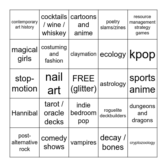 how many shared interests/likes do you share with CASPAR Bingo Card