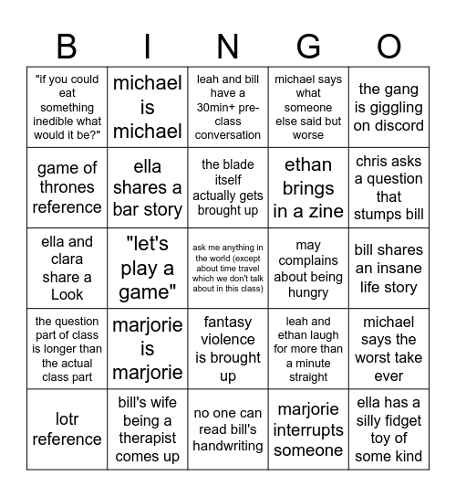 genre fantasy with bill stratton Bingo Card