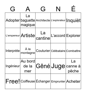 French 3 Final Vocab Part 1 Bingo Card