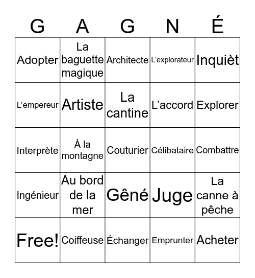 French 3 Final Vocab Part 1 Bingo Card