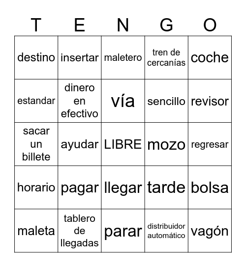 En Tren Vocabulario 1 Bingo Card