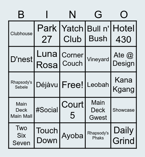 Gabs Spots Bingo Card