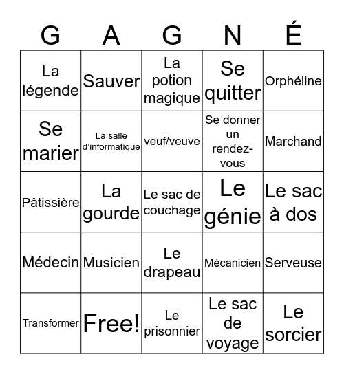 French 3 Final Vocab Part 2 Bingo Card