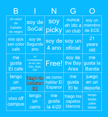 El Club de Espanol: Junta General Bingo Card