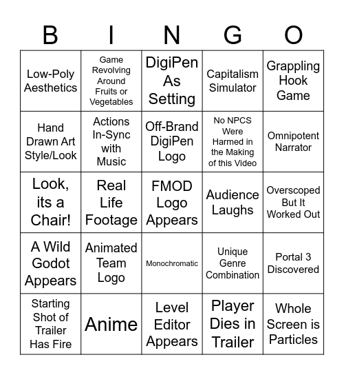 Showcase 2024 Bingo Card