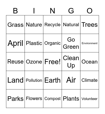 Earth Day Bingo Card