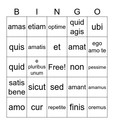 Latin Lessons 21-25 Bingo Card