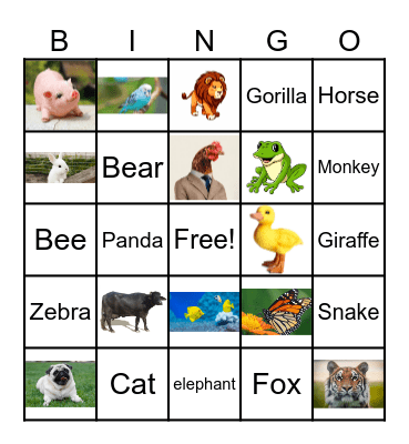 หมวดสัตว์ Bingo Card