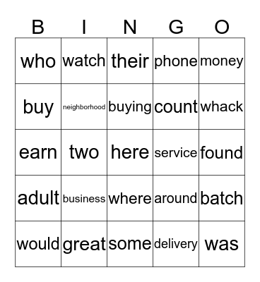 Phonics Bingo Card