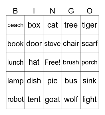 Singular and plural Bingo Card