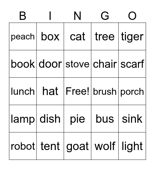 Singular and plural Bingo Card