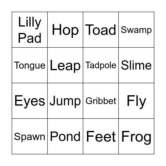 Frog! Bingo Card
