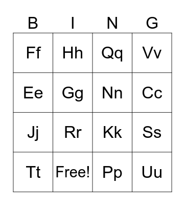 a-v phonics Bingo Card