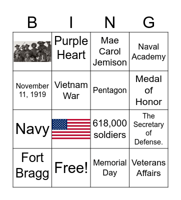 Veteran Bingo Card 4X4 Bingo Card