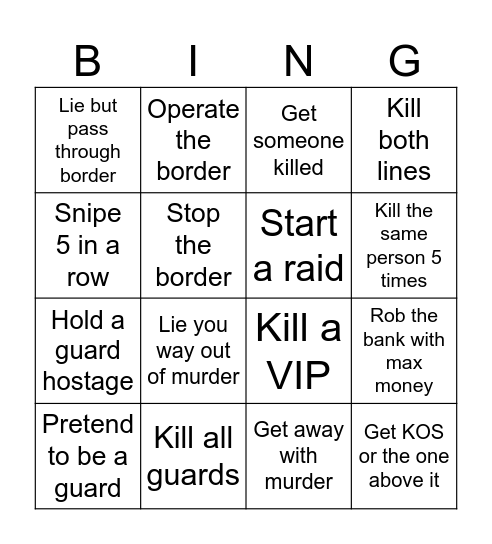 Roblox Bingo Card