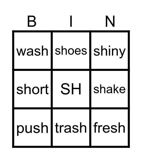 "Sh" Bingo game! Bingo Card