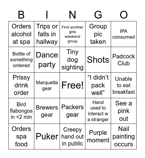 Girl’s Weekend ‘24 Bingo Card