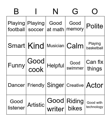Talent Bingo Card