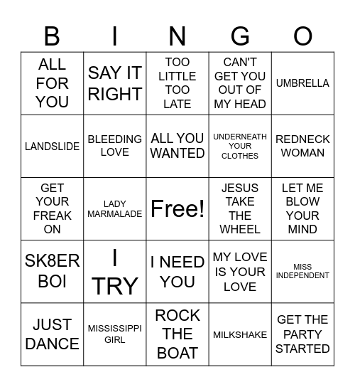 8/21- 2000's Ladies Bingo Card
