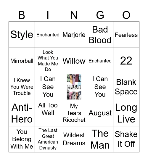 Taylor Swift The Eras Tour Movie Bingo Card