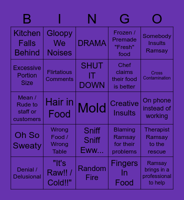 Kitchen Nightmares Trash TV Time Bingo Card