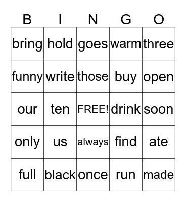 8B, 9A, 9B Bingo Card